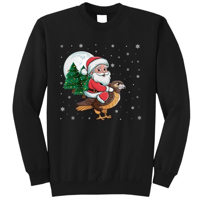 Funny Christmas Tree Lights Santa Claus Riding Hawk Sweatshirt