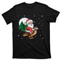 Funny Christmas Tree Lights Santa Claus Riding Hawk T-Shirt