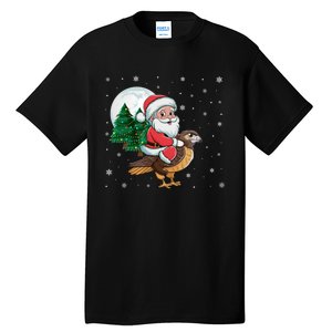 Funny Christmas Tree Lights Santa Claus Riding Hawk Tall T-Shirt