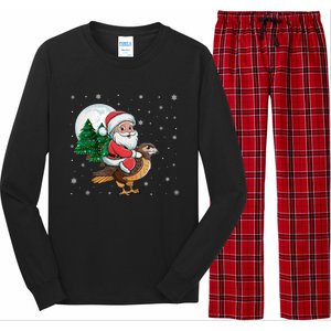 Funny Christmas Tree Lights Santa Claus Riding Hawk Long Sleeve Pajama Set