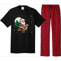 Funny Christmas Tree Lights Santa Claus Riding Hawk Pajama Set