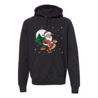 Funny Christmas Tree Lights Santa Claus Riding Hawk Premium Hoodie