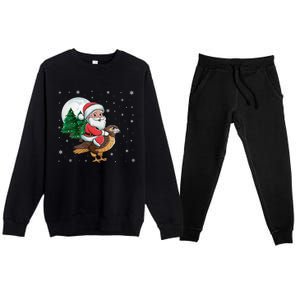 Funny Christmas Tree Lights Santa Claus Riding Hawk Premium Crewneck Sweatsuit Set