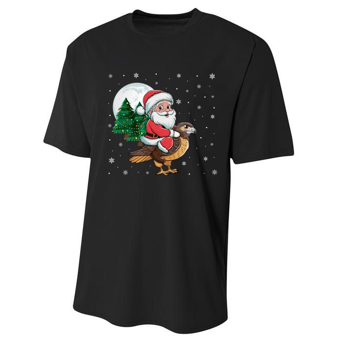 Funny Christmas Tree Lights Santa Claus Riding Hawk Performance Sprint T-Shirt