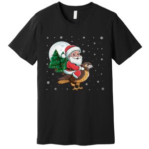 Funny Christmas Tree Lights Santa Claus Riding Hawk Premium T-Shirt