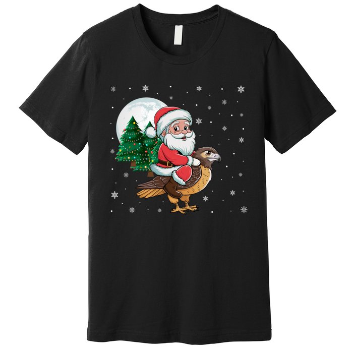 Funny Christmas Tree Lights Santa Claus Riding Hawk Premium T-Shirt