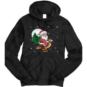 Funny Christmas Tree Lights Santa Claus Riding Hawk Tie Dye Hoodie