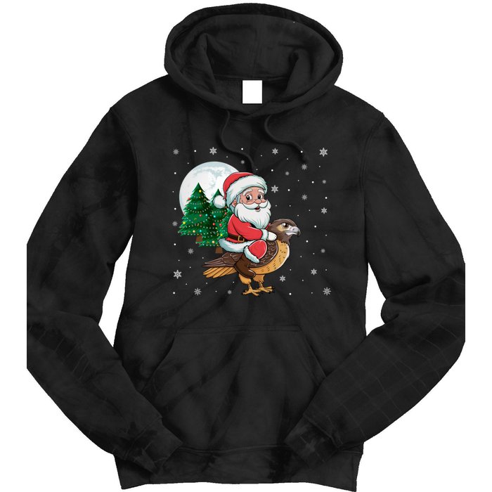 Funny Christmas Tree Lights Santa Claus Riding Hawk Tie Dye Hoodie