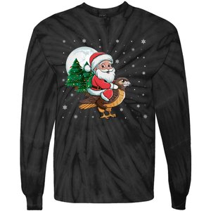 Funny Christmas Tree Lights Santa Claus Riding Hawk Tie-Dye Long Sleeve Shirt