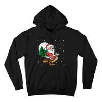 Funny Christmas Tree Lights Santa Claus Riding Hawk Tall Hoodie