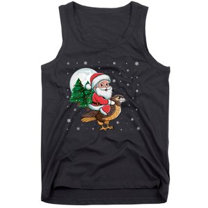 Funny Christmas Tree Lights Santa Claus Riding Hawk Tank Top