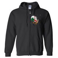 Funny Christmas Tree Lights Santa Claus Riding Hawk Full Zip Hoodie