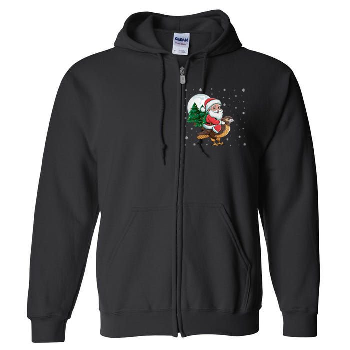 Funny Christmas Tree Lights Santa Claus Riding Hawk Full Zip Hoodie