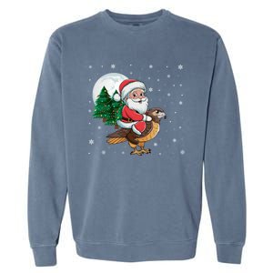 Funny Christmas Tree Lights Santa Claus Riding Hawk Garment-Dyed Sweatshirt