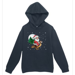 Funny Christmas Tree Lights Santa Claus Riding Hawk Urban Pullover Hoodie