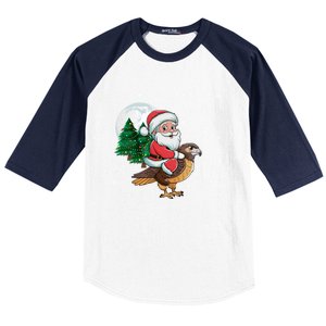 Funny Christmas Tree Lights Santa Claus Riding Hawk Baseball Sleeve Shirt