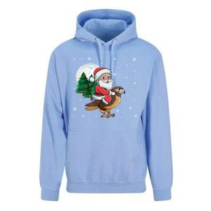 Funny Christmas Tree Lights Santa Claus Riding Hawk Unisex Surf Hoodie