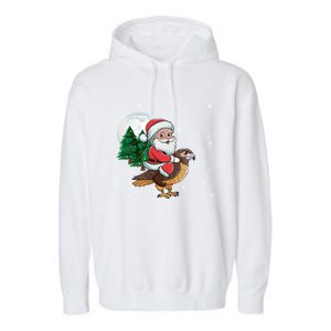 Funny Christmas Tree Lights Santa Claus Riding Hawk Garment-Dyed Fleece Hoodie