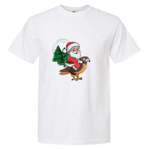 Funny Christmas Tree Lights Santa Claus Riding Hawk Garment-Dyed Heavyweight T-Shirt