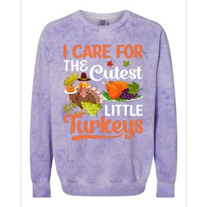 Funny Cute Thanksgiving I Care For The St Little Turkeys Colorblast Crewneck Sweatshirt