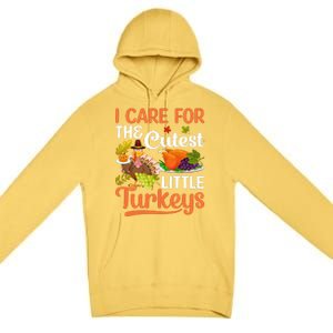 Funny Cute Thanksgiving I Care For The St Little Turkeys Premium Pullover Hoodie