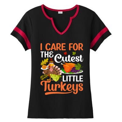 Funny Cute Thanksgiving I Care For The St Little Turkeys Ladies Halftime Notch Neck Tee