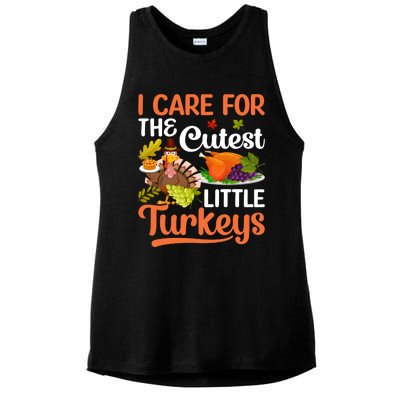 Funny Cute Thanksgiving I Care For The St Little Turkeys Ladies PosiCharge Tri-Blend Wicking Tank