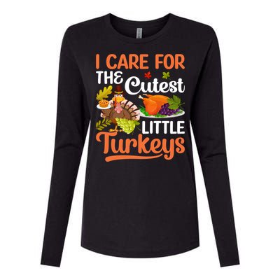 Funny Cute Thanksgiving I Care For The St Little Turkeys Womens Cotton Relaxed Long Sleeve T-Shirt