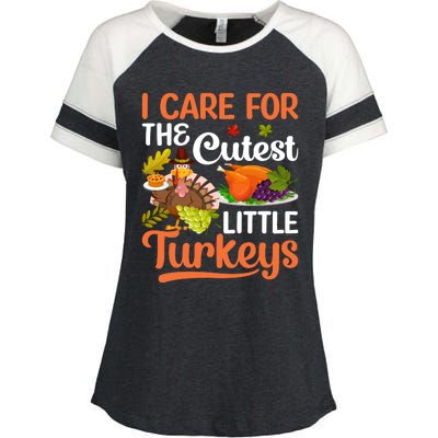 Funny Cute Thanksgiving I Care For The St Little Turkeys Enza Ladies Jersey Colorblock Tee