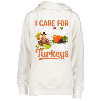 Funny Cute Thanksgiving I Care For The St Little Turkeys Womens Funnel Neck Pullover Hood