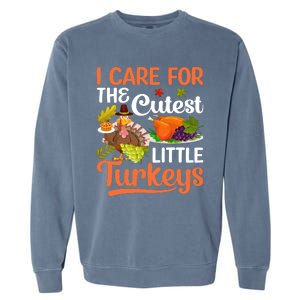 Funny Cute Thanksgiving I Care For The St Little Turkeys Garment-Dyed Sweatshirt