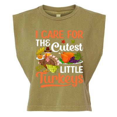 Funny Cute Thanksgiving I Care For The St Little Turkeys Garment-Dyed Women's Muscle Tee