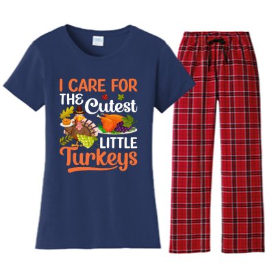 Funny Cute Thanksgiving I Care For The St Little Turkeys Women's Flannel Pajama Set