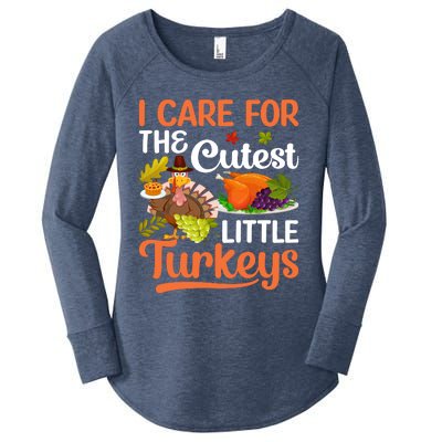 Funny Cute Thanksgiving I Care For The St Little Turkeys Women's Perfect Tri Tunic Long Sleeve Shirt