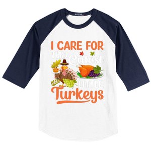 Funny Cute Thanksgiving I Care For The St Little Turkeys Baseball Sleeve Shirt