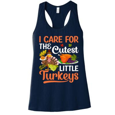 Funny Cute Thanksgiving I Care For The St Little Turkeys Women's Racerback Tank