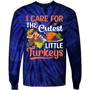 Funny Cute Thanksgiving I Care For The St Little Turkeys Tie-Dye Long Sleeve Shirt