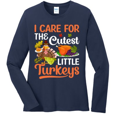 Funny Cute Thanksgiving I Care For The St Little Turkeys Ladies Long Sleeve Shirt