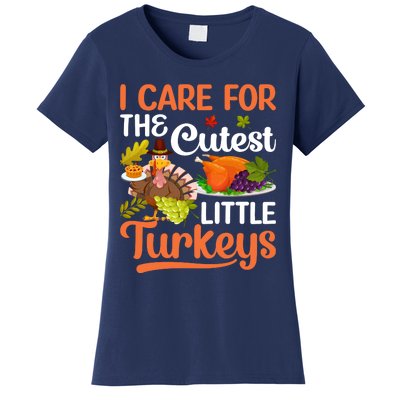 Funny Cute Thanksgiving I Care For The St Little Turkeys Women's T-Shirt