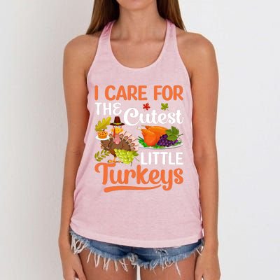 Funny Cute Thanksgiving I Care For The St Little Turkeys Women's Knotted Racerback Tank