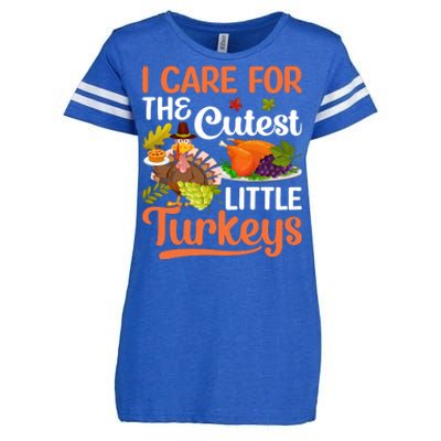 Funny Cute Thanksgiving I Care For The St Little Turkeys Enza Ladies Jersey Football T-Shirt