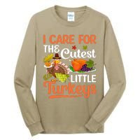 Funny Cute Thanksgiving I Care For The St Little Turkeys Tall Long Sleeve T-Shirt