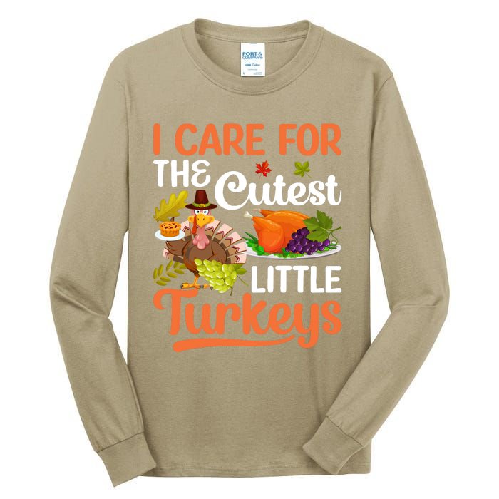 Funny Cute Thanksgiving I Care For The St Little Turkeys Tall Long Sleeve T-Shirt