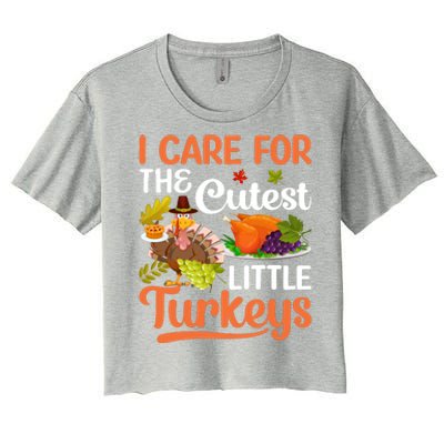 Funny Cute Thanksgiving I Care For The St Little Turkeys Women's Crop Top Tee