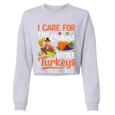 Funny Cute Thanksgiving I Care For The St Little Turkeys Cropped Pullover Crew