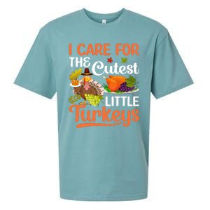 Funny Cute Thanksgiving I Care For The St Little Turkeys Sueded Cloud Jersey T-Shirt