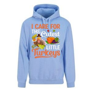 Funny Cute Thanksgiving I Care For The St Little Turkeys Unisex Surf Hoodie