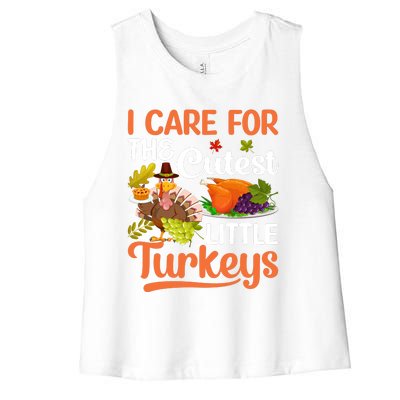 Funny Cute Thanksgiving I Care For The St Little Turkeys Women's Racerback Cropped Tank