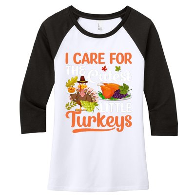 Funny Cute Thanksgiving I Care For The St Little Turkeys Women's Tri-Blend 3/4-Sleeve Raglan Shirt