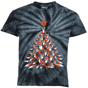 Fox Christmas Tree Fox Xmas Tree Kids Tie-Dye T-Shirt